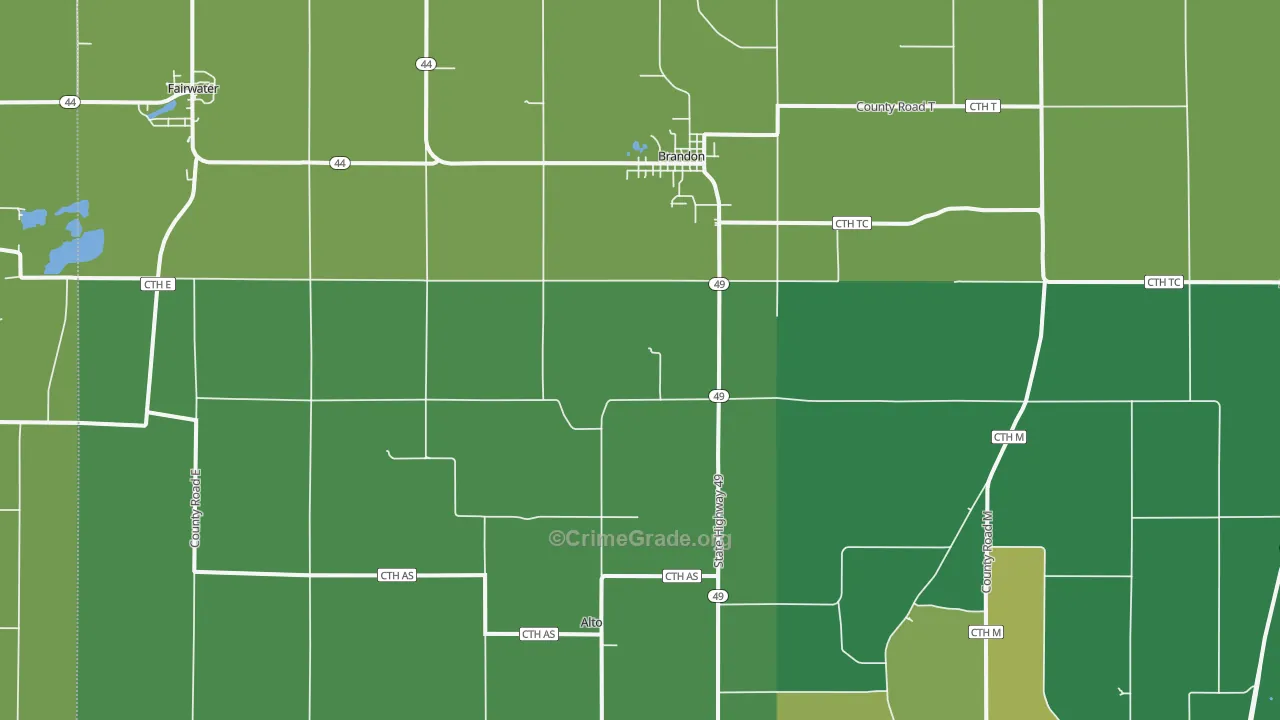 Brandon, WI Map of Vehicle Theft Rates