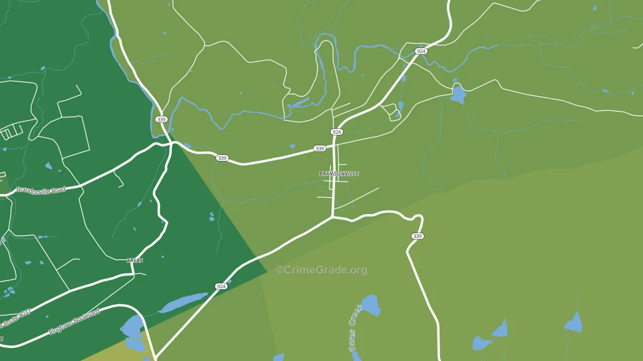 Brandonville, PA Map of Vehicle Theft Rates