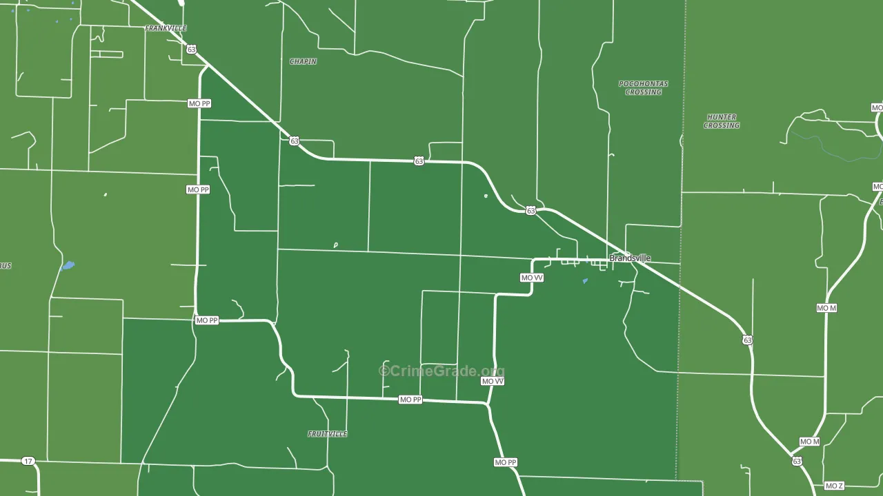 Brandsville, MO Map of Vehicle Theft Rates