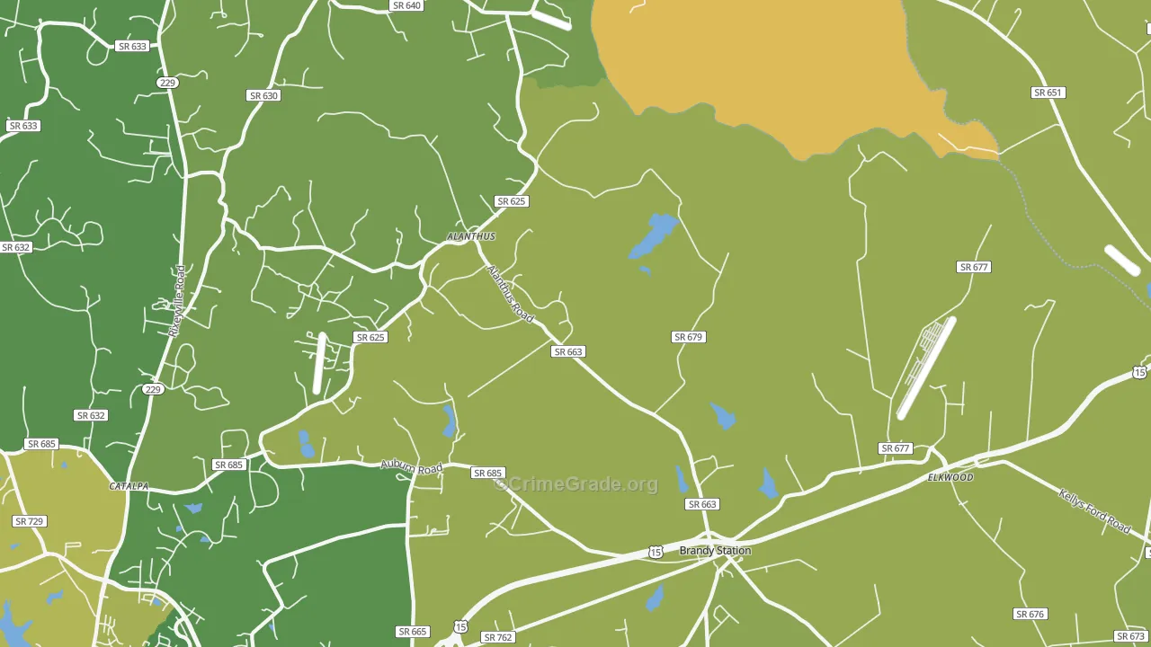 Brandy Station, VA Map of Vehicle Theft Rates