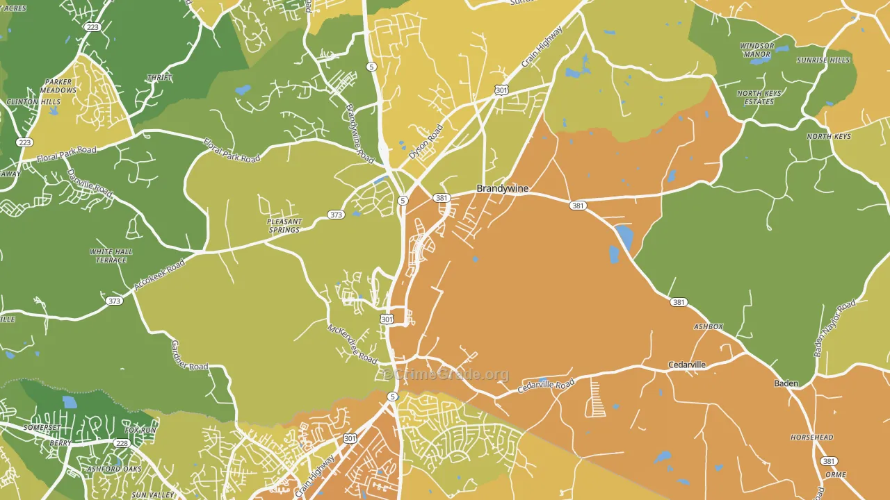 Brandywine, MD Map of Vehicle Theft Rates