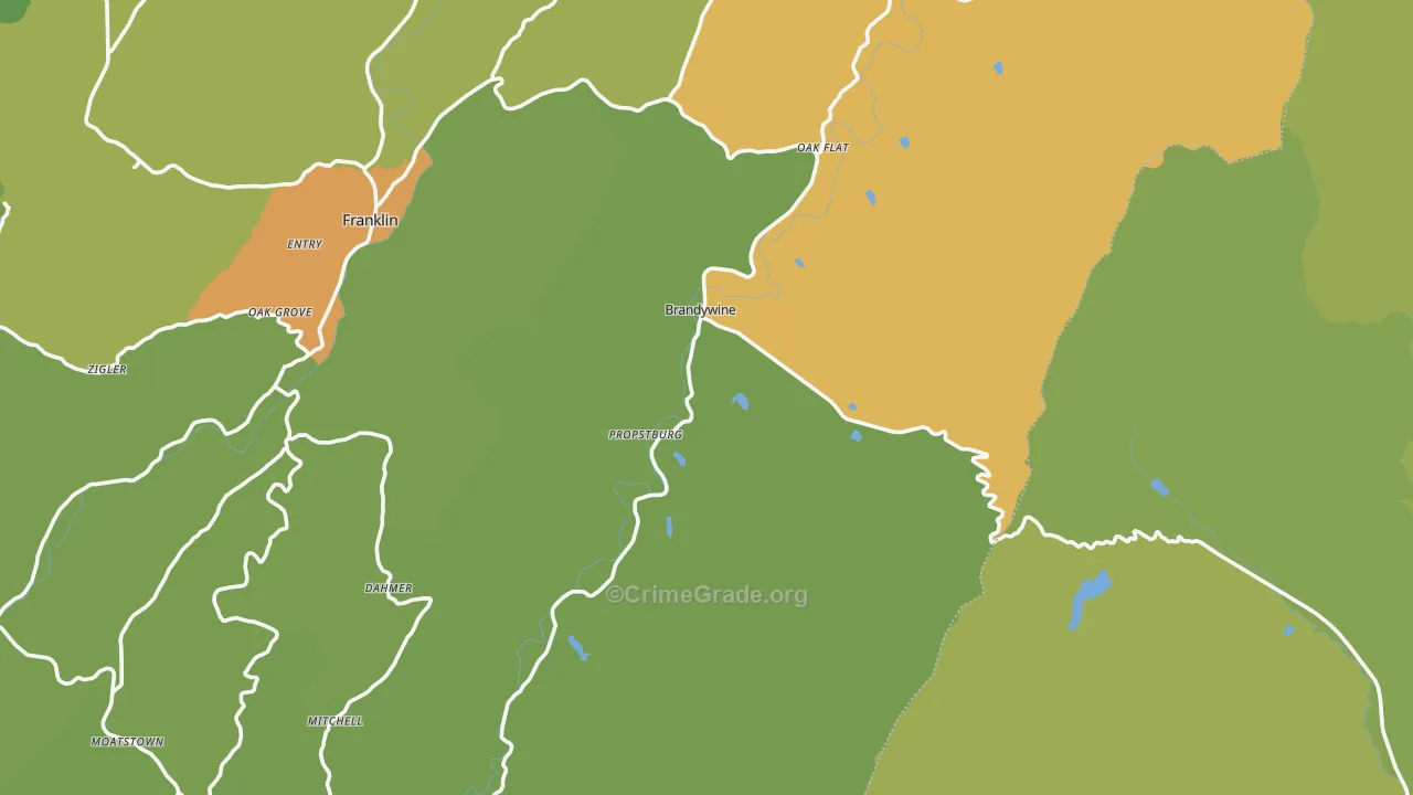 Brandywine, WV Map of Vehicle Theft Rates