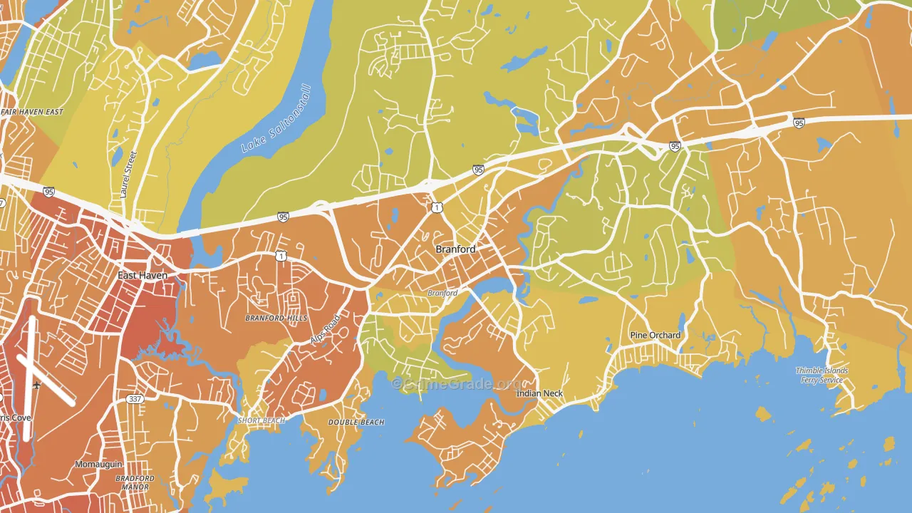 Branford Center, CT Map of Vehicle Theft Rates