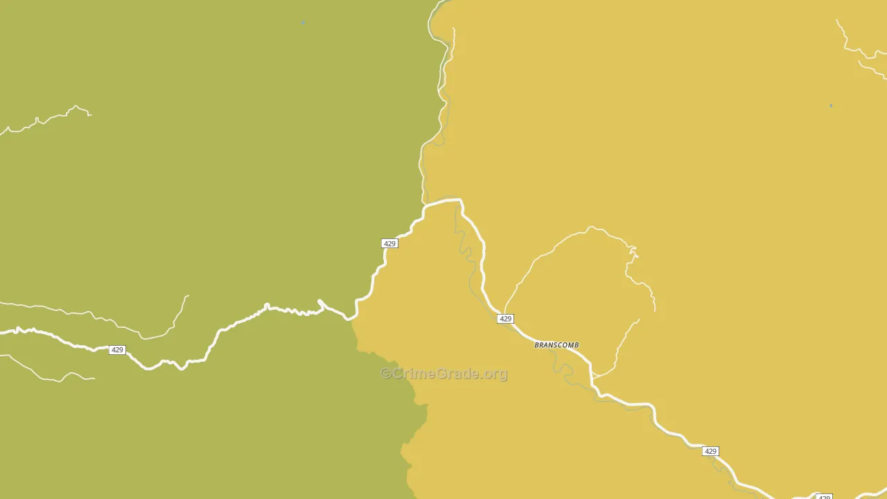 Branscomb, CA Map of Vehicle Theft Rates