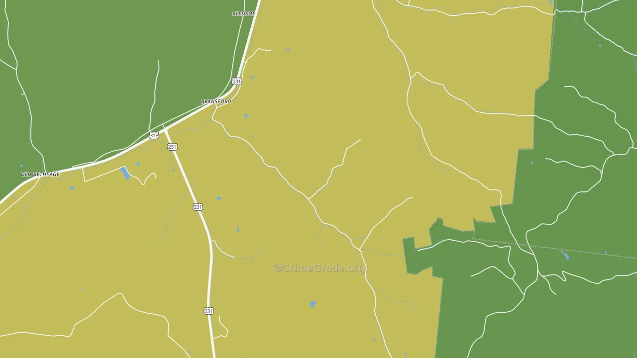 Bransford, TN Map of Vehicle Theft Rates