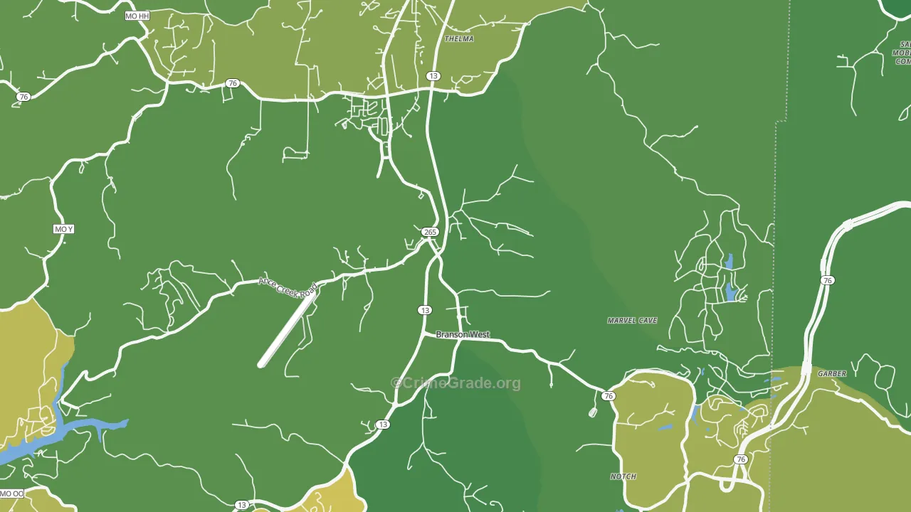 Branson West, MO Map of Vehicle Theft Rates