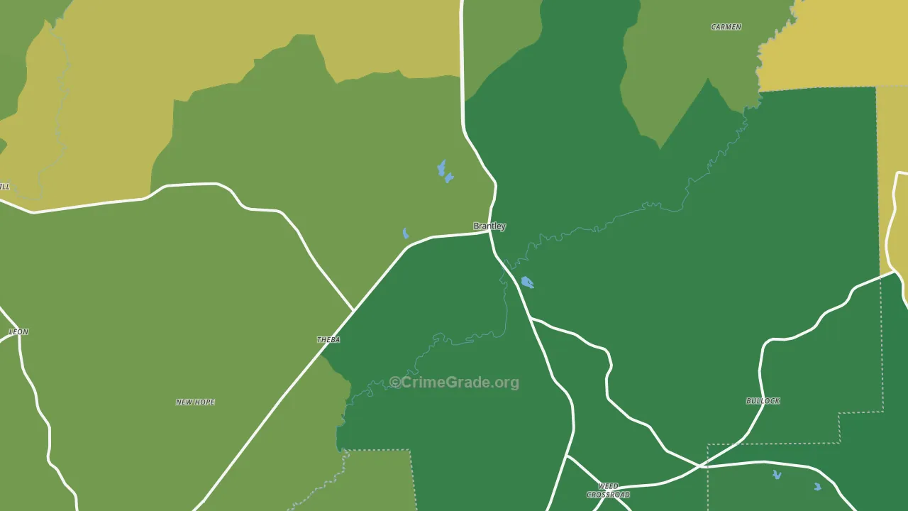 Brantley, AL Map of Vehicle Theft Rates