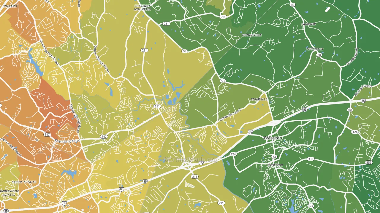 Braselton, GA Map of Vehicle Theft Rates