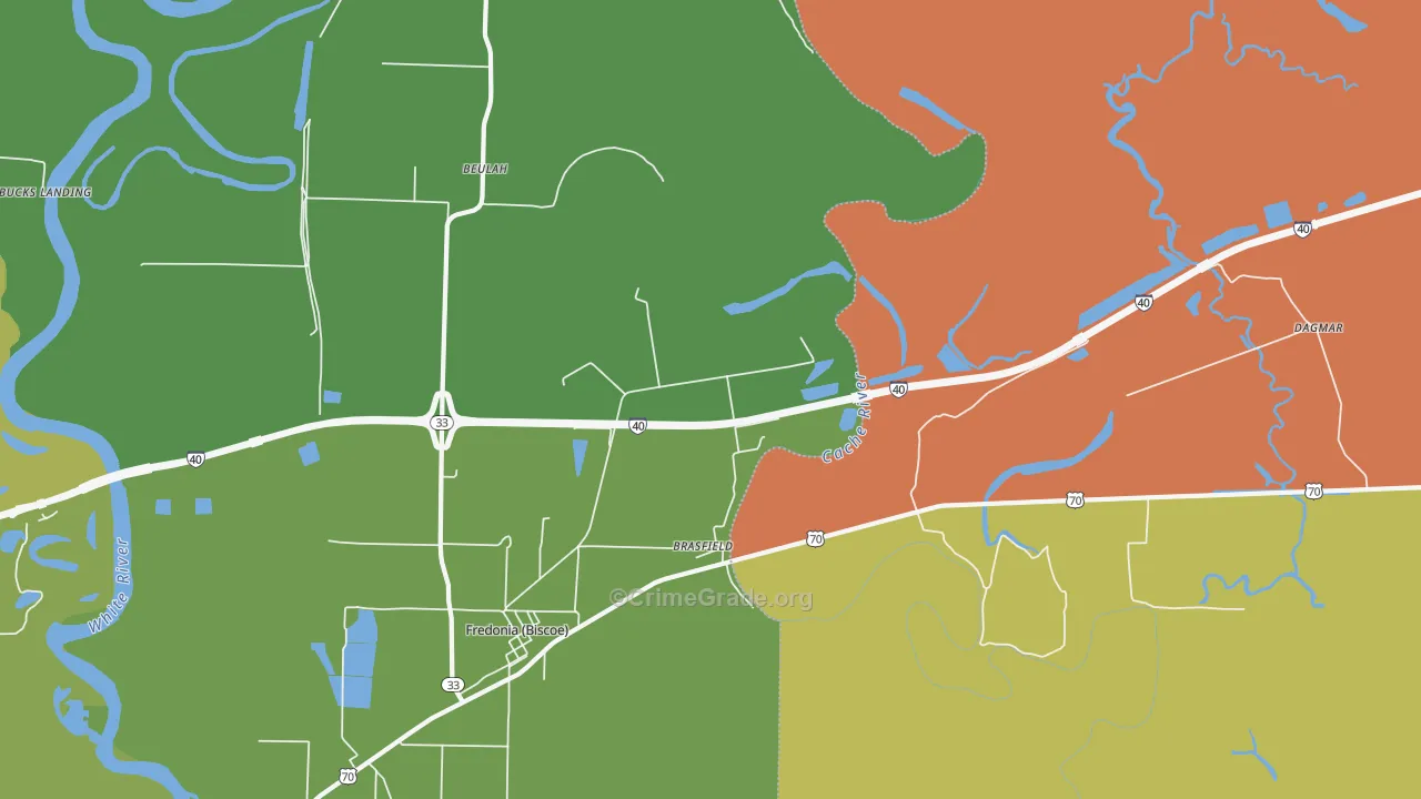 Brasfield, AR Map of Vehicle Theft Rates