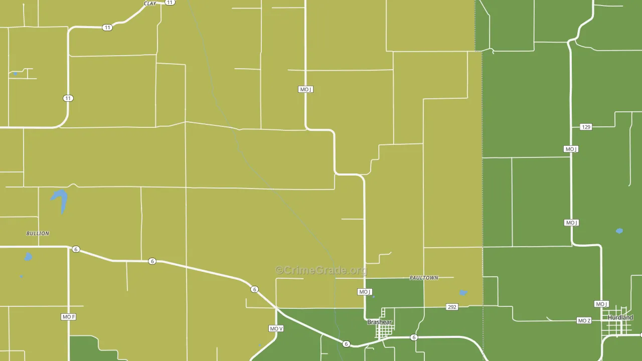 Brashear, MO Map of Vehicle Theft Rates