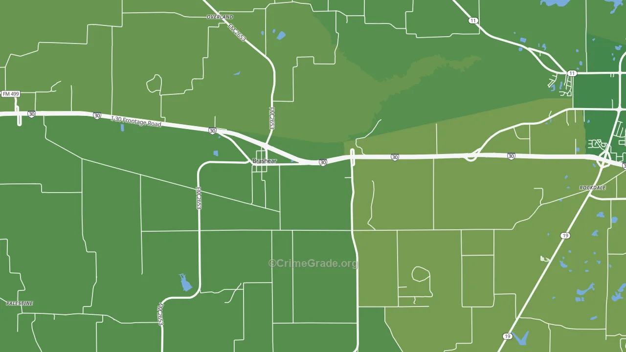 Brashear, TX Map of Vehicle Theft Rates