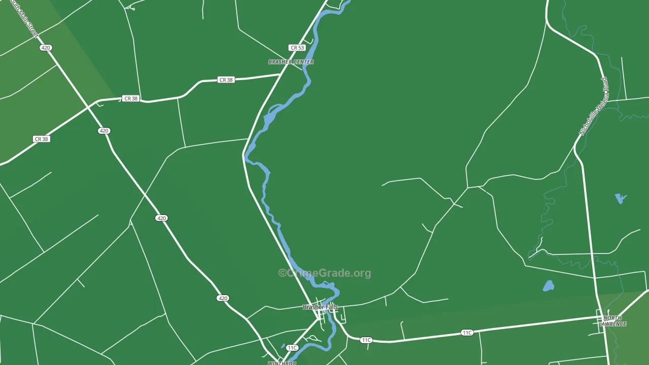 Brasher Falls, NY Map of Vehicle Theft Rates