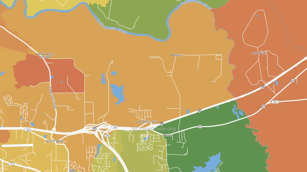 Brassell, AL Map of Vehicle Theft Rates