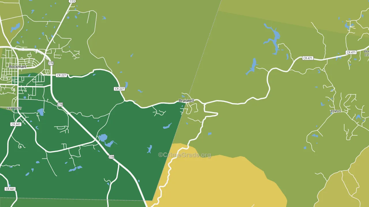 Braswell, GA Map of Vehicle Theft Rates