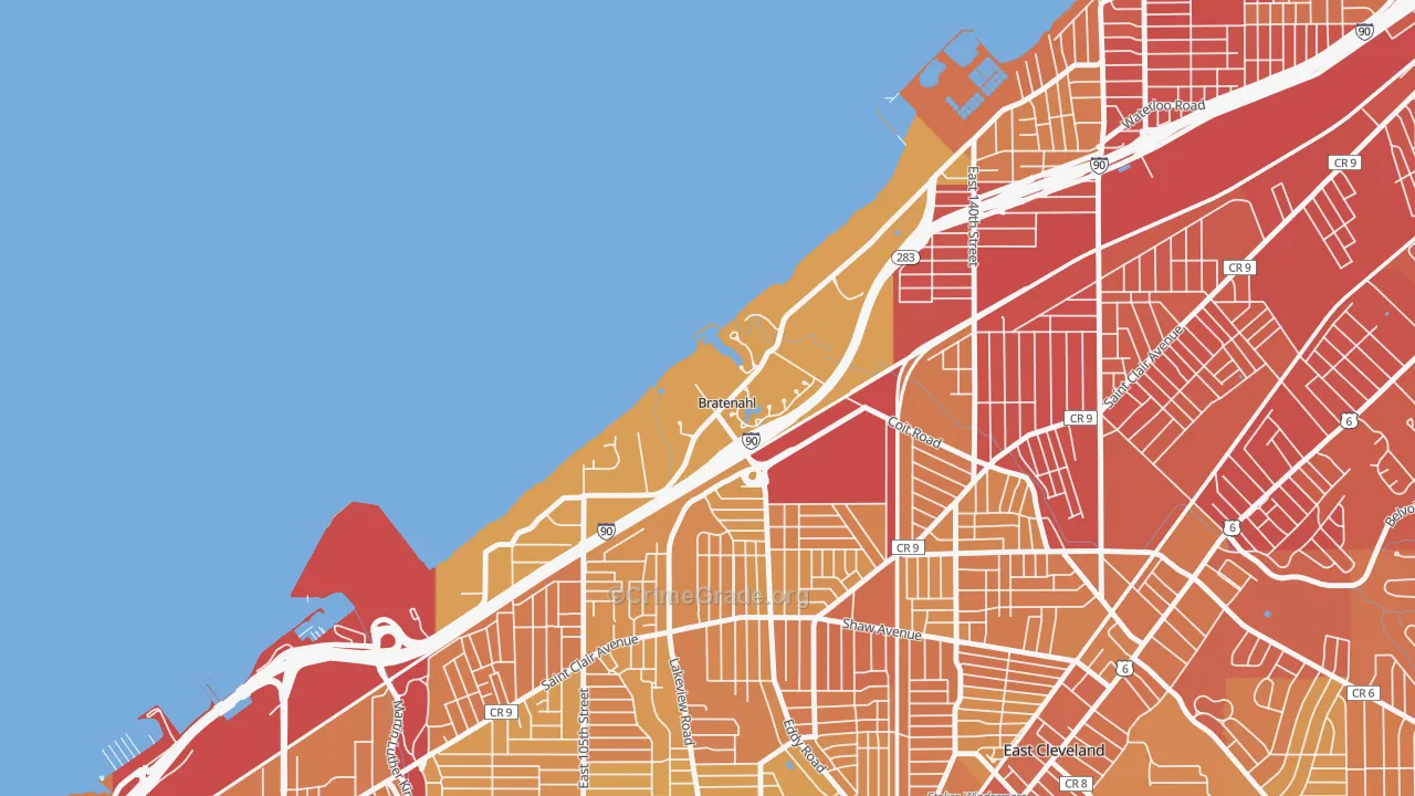 Bratenahl, OH Map of Vehicle Theft Rates