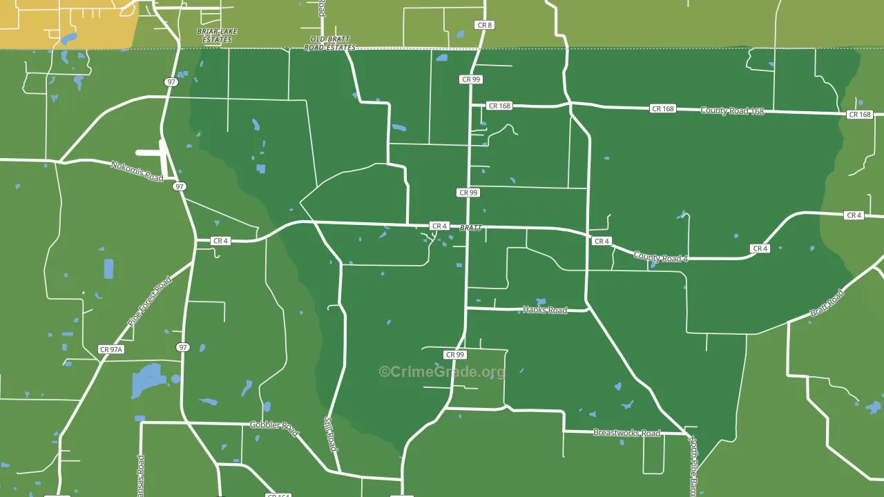 Bratt, FL Map of Vehicle Theft Rates