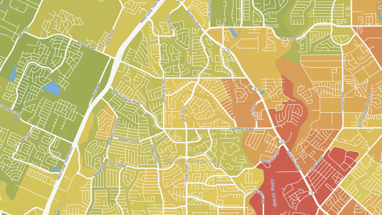 Braun Station West, San Antonio, TX Map of Vehicle Theft Rates