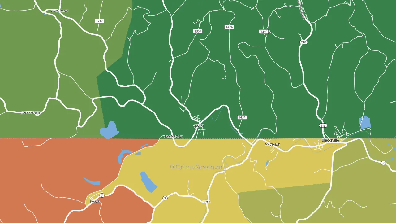 Brave, PA Map of Vehicle Theft Rates