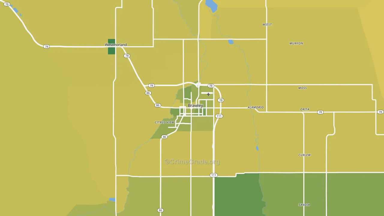 Brawley, CA Map of Vehicle Theft Rates