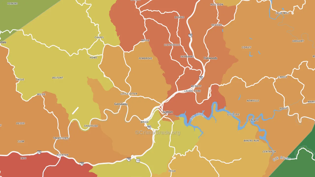 Braxton County, WV Map of Vehicle Theft Rates