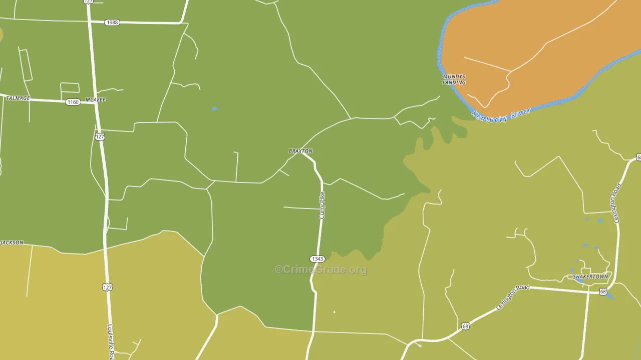 Braxton, KY Map of Vehicle Theft Rates