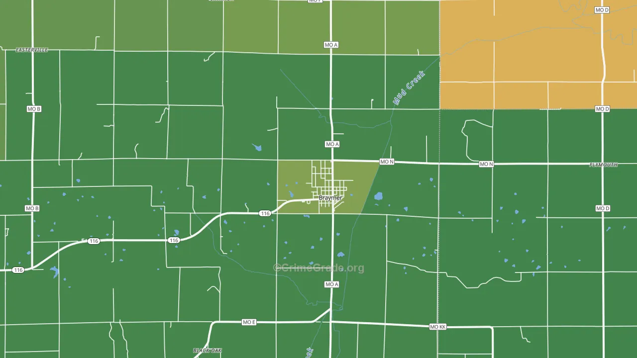 Braymer, MO Map of Vehicle Theft Rates
