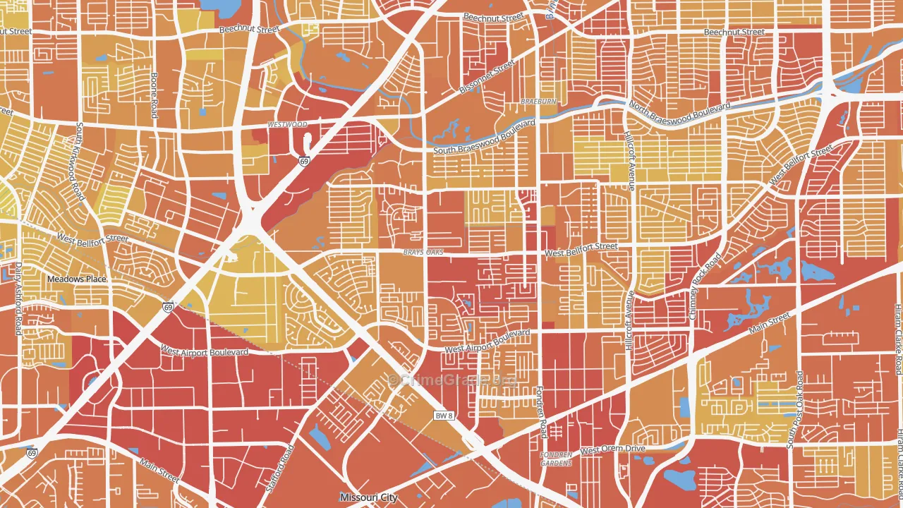 Brays Oaks, Houston, TX Map of Vehicle Theft Rates