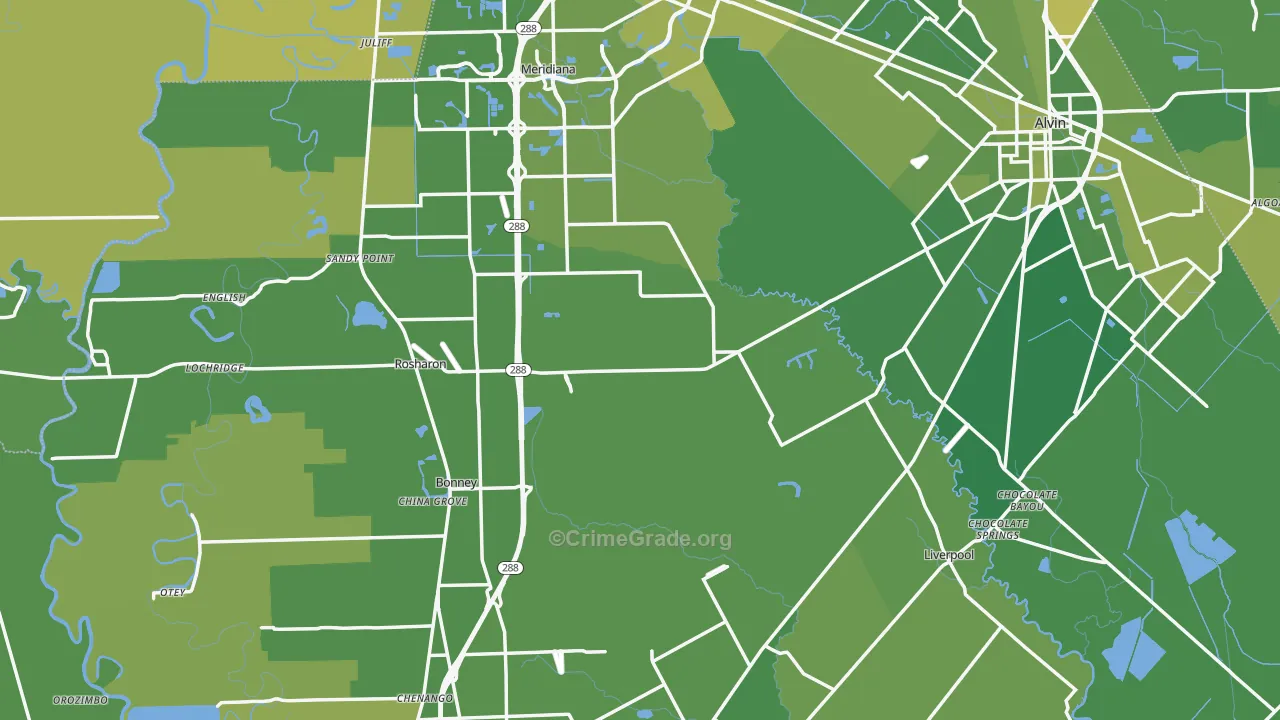 Brazoria County, TX Map of Vehicle Theft Rates