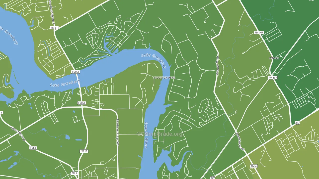 Brazos Bend, TX Map of Vehicle Theft Rates