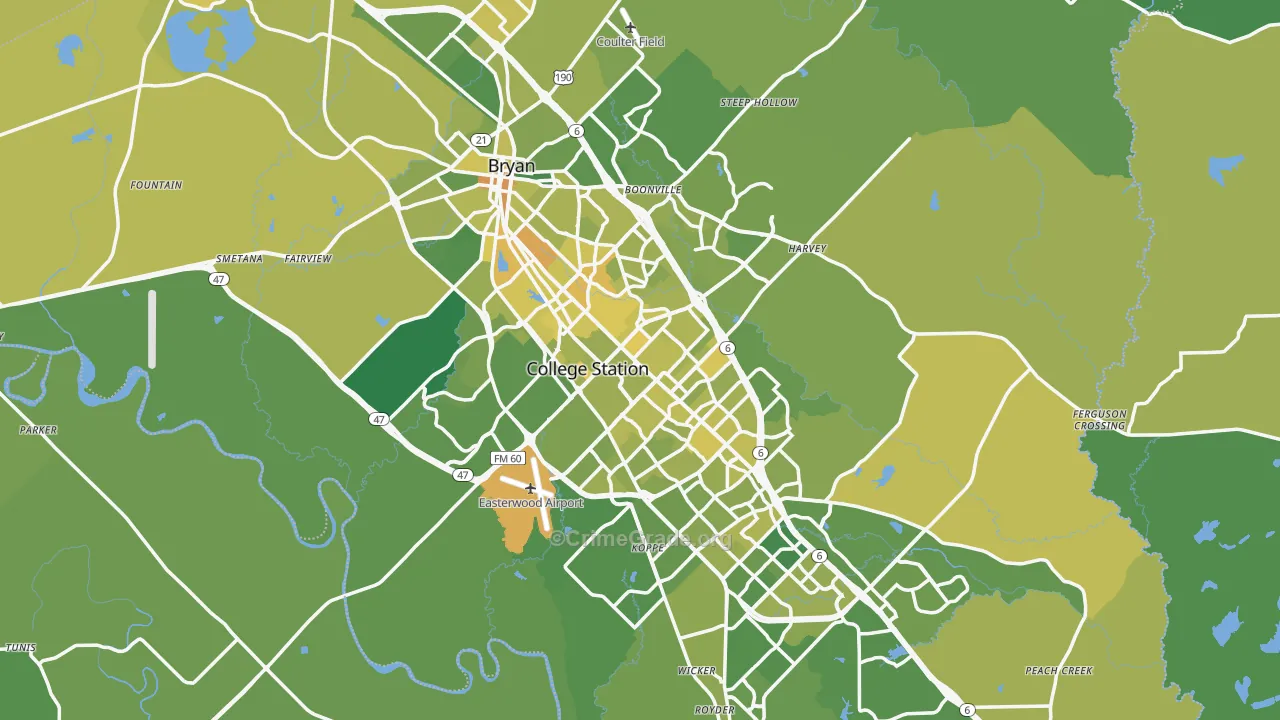 Brazos County, TX Map of Vehicle Theft Rates
