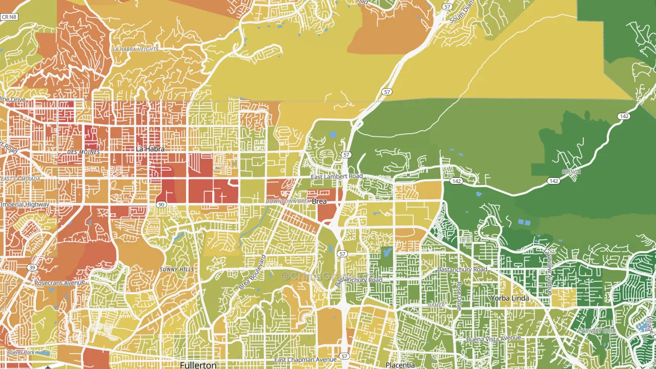 Brea, CA Map of Vehicle Theft Rates