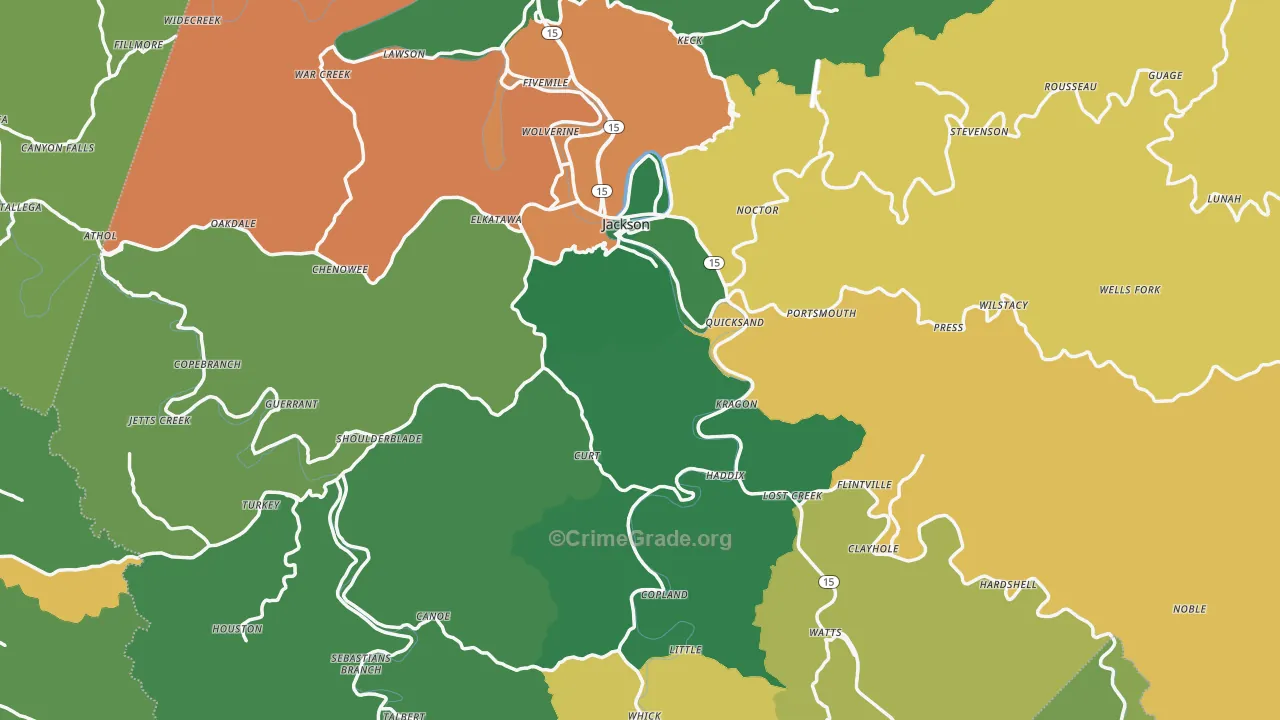 Breathitt County, KY Map of Vehicle Theft Rates