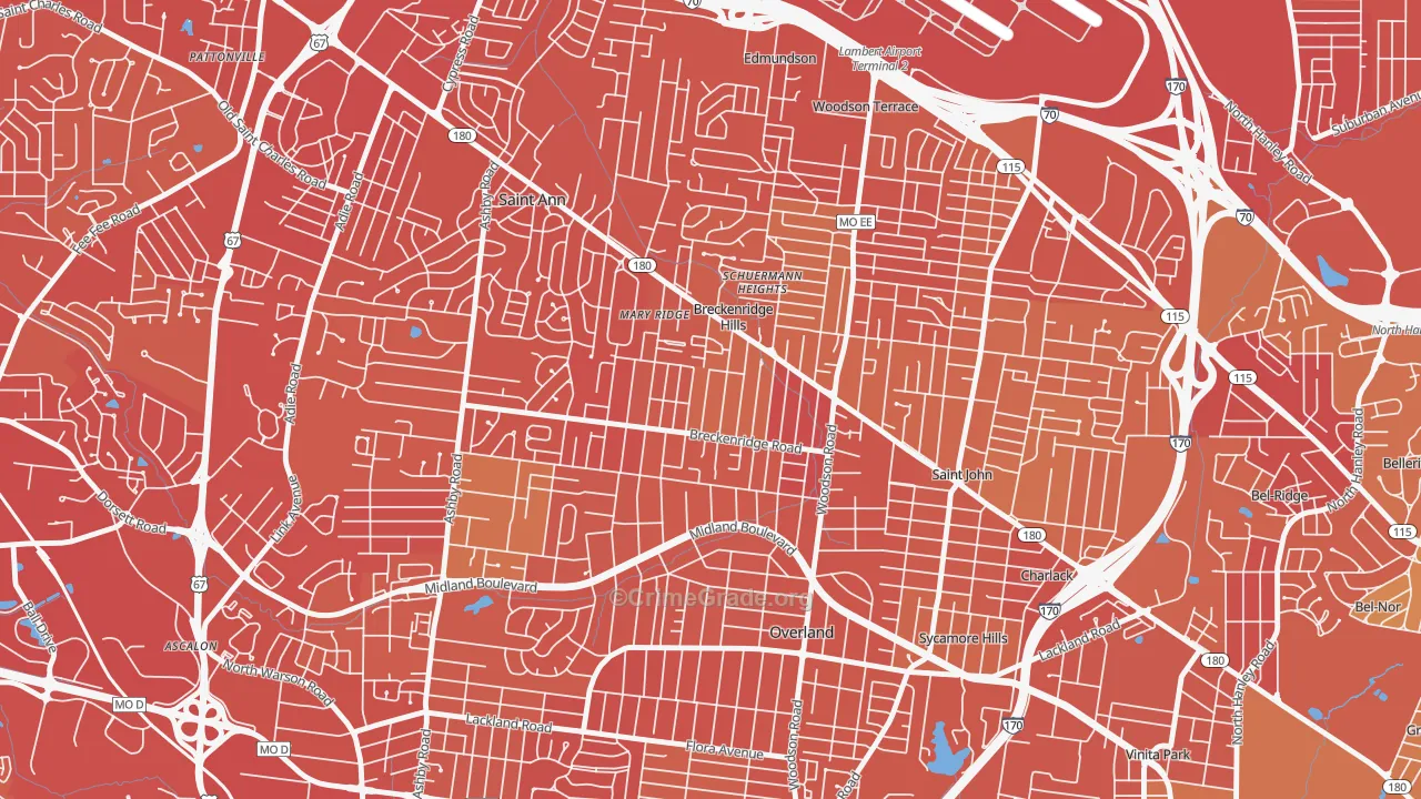 Breckenridge Hills, MO Map of Vehicle Theft Rates