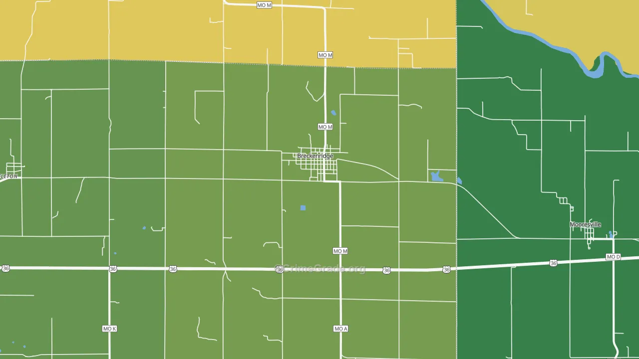 Breckenridge, MO Map of Vehicle Theft Rates