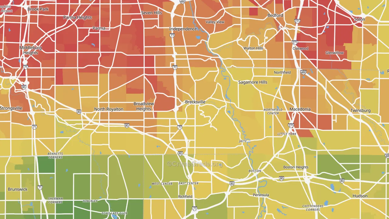 Brecksville, OH Map of Vehicle Theft Rates