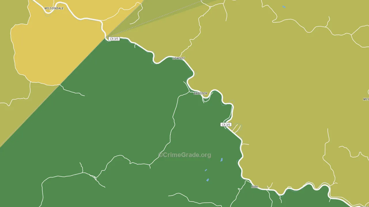 Breeden, WV Map of Vehicle Theft Rates