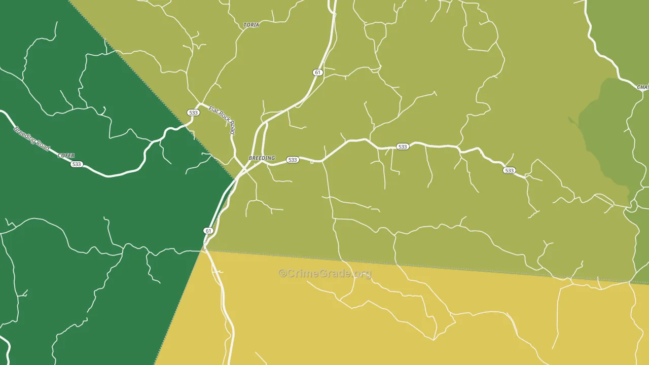 Breeding, KY Map of Vehicle Theft Rates