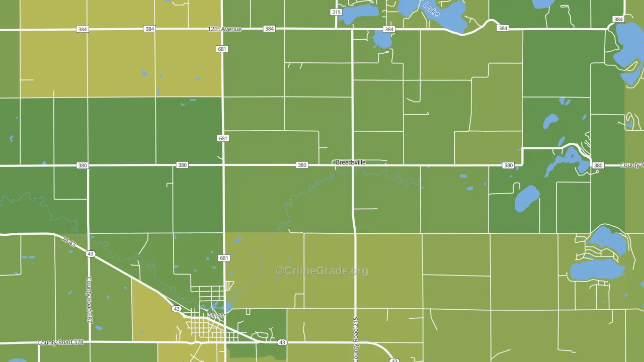 Breedsville, MI Map of Vehicle Theft Rates