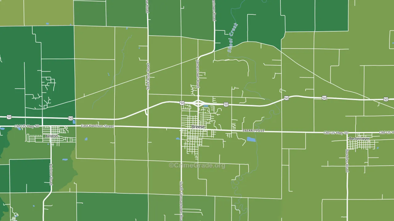 Breese, IL Map of Vehicle Theft Rates