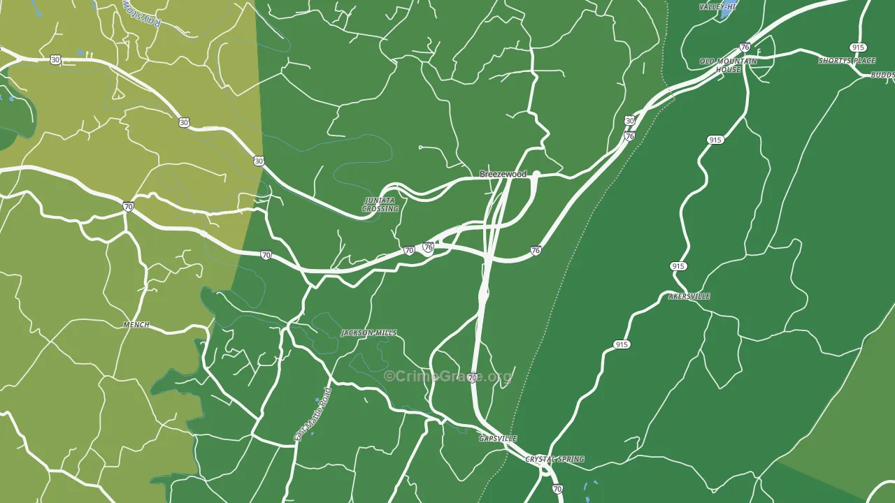 Breezewood, PA Map of Vehicle Theft Rates