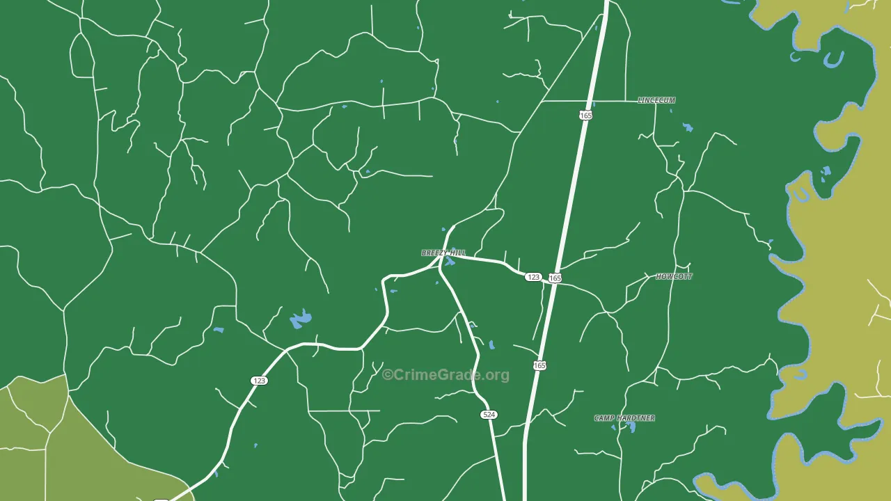 Breezy Hill, LA Map of Vehicle Theft Rates