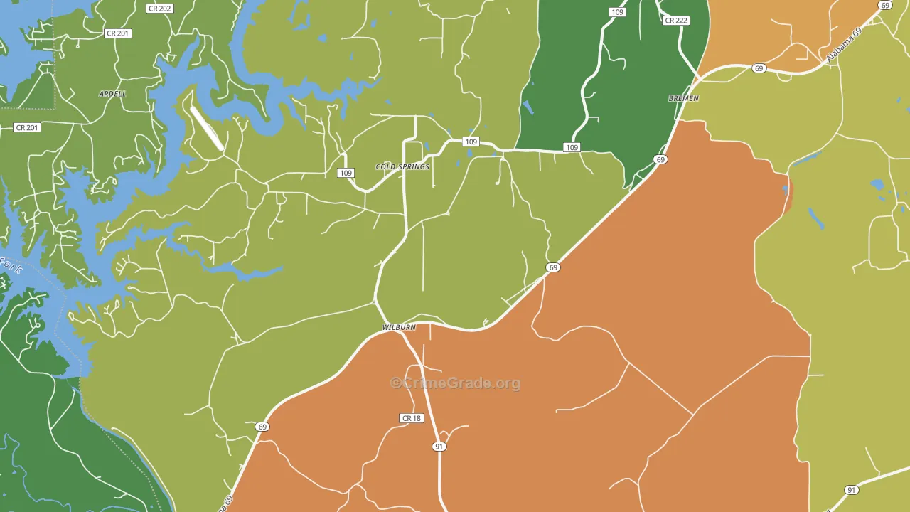 Bremen, AL Map of Vehicle Theft Rates