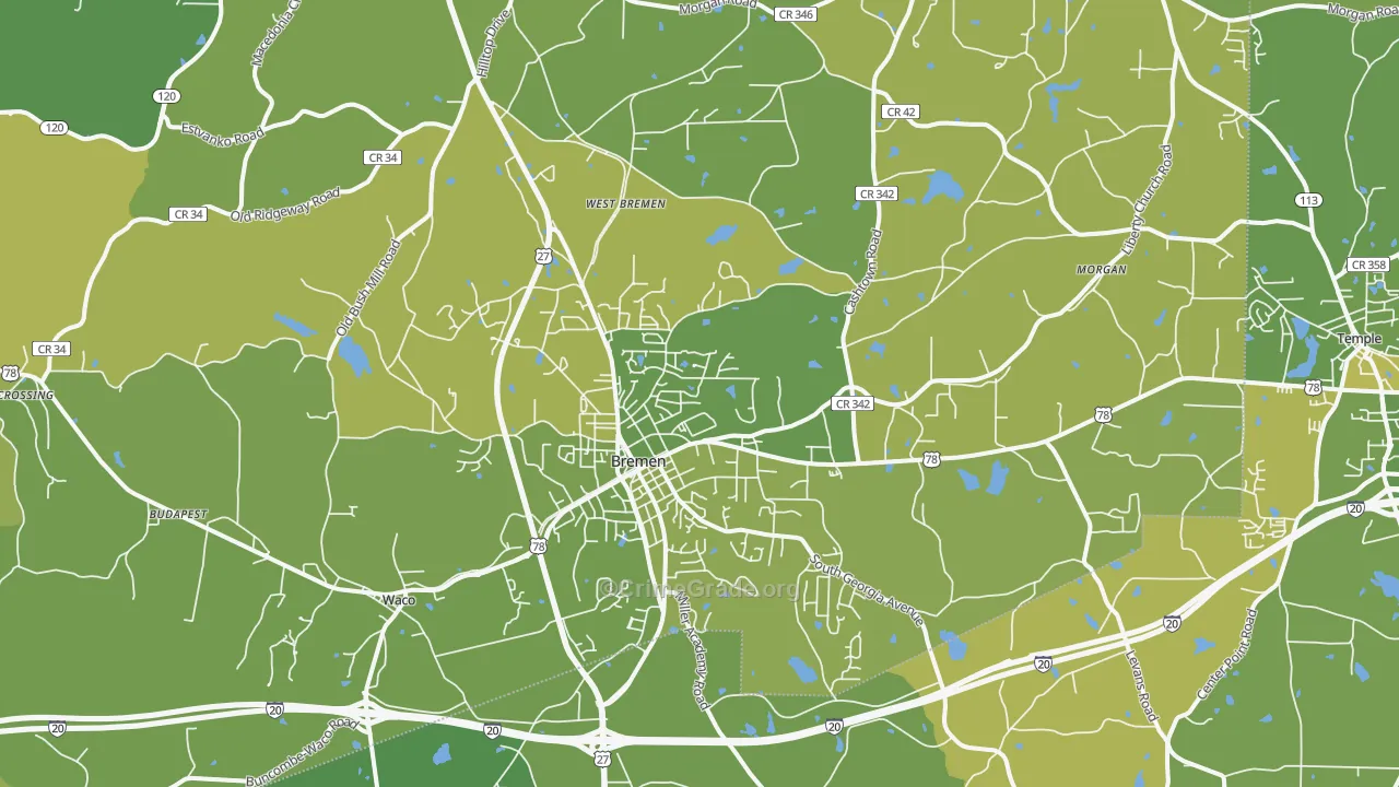 Bremen, GA Map of Vehicle Theft Rates