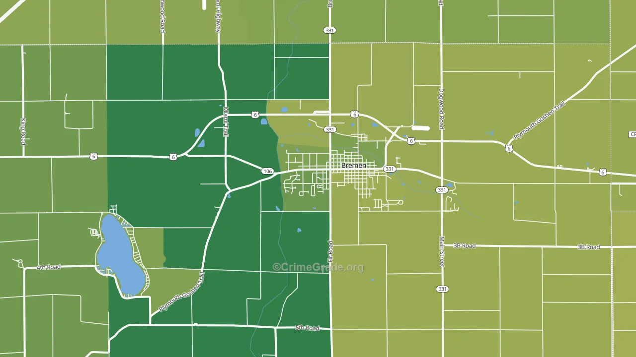 Bremen, IN Map of Vehicle Theft Rates