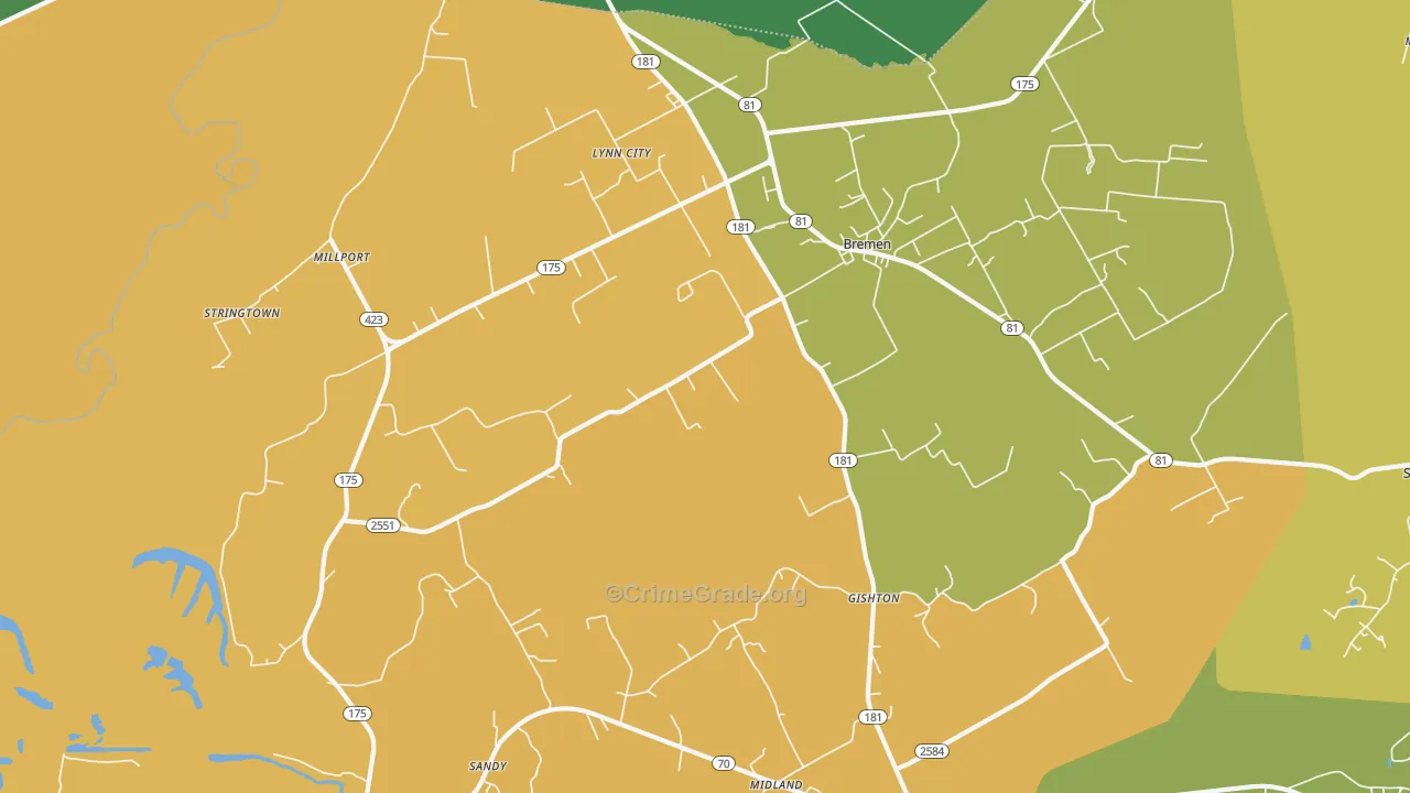 Bremen, KY Map of Vehicle Theft Rates