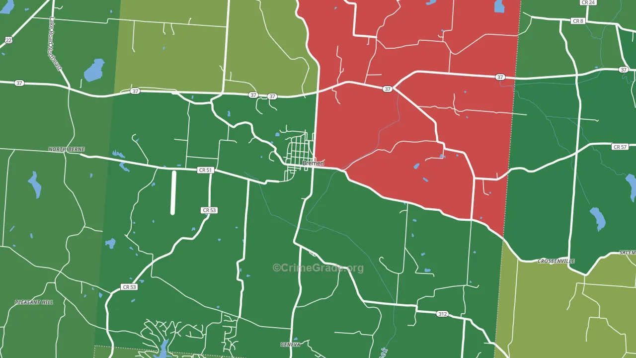 Bremen, OH Map of Vehicle Theft Rates