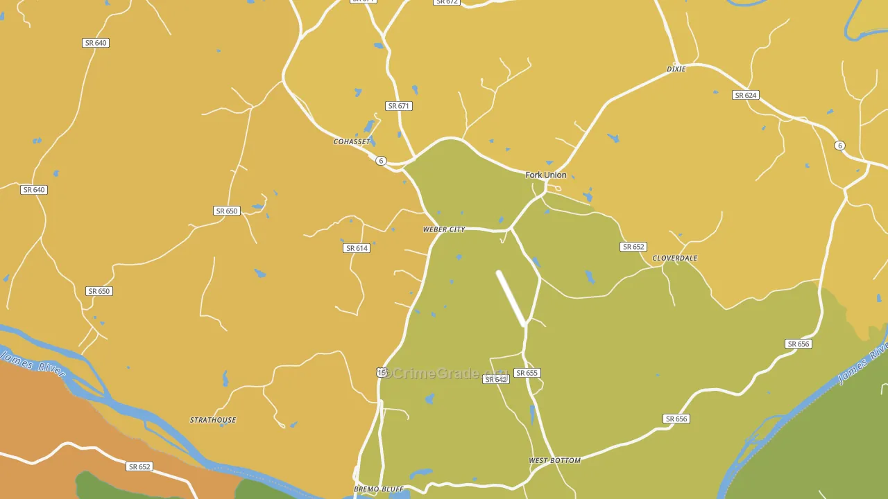 Bremo Bluff, VA Map of Vehicle Theft Rates