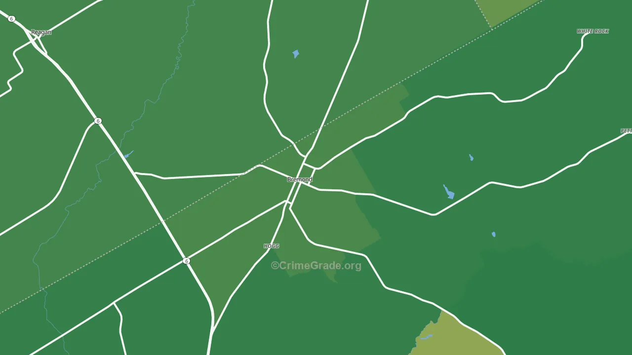 Bremond, TX Map of Vehicle Theft Rates