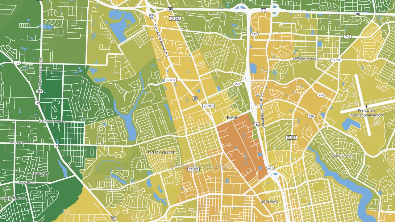 Brent, FL Map of Vehicle Theft Rates