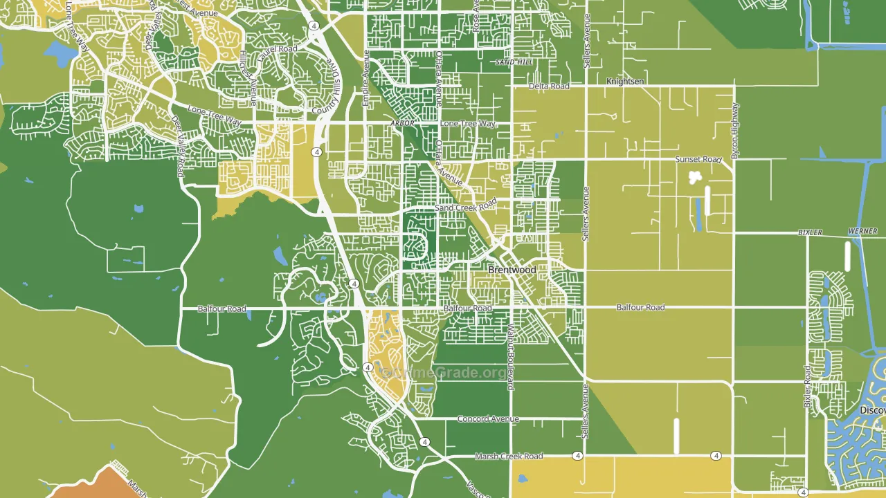 Brentwood, CA Map of Vehicle Theft Rates